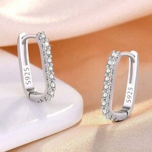 Sterling Silver Cubic Zirconia Rectangular Hoop Earrings